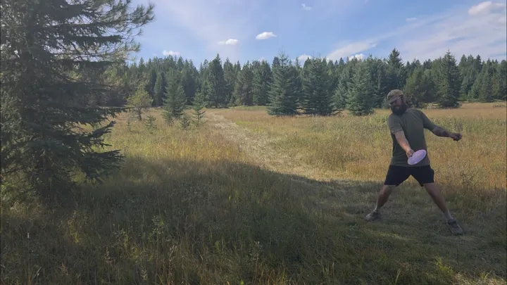 A player throwing across the meadow